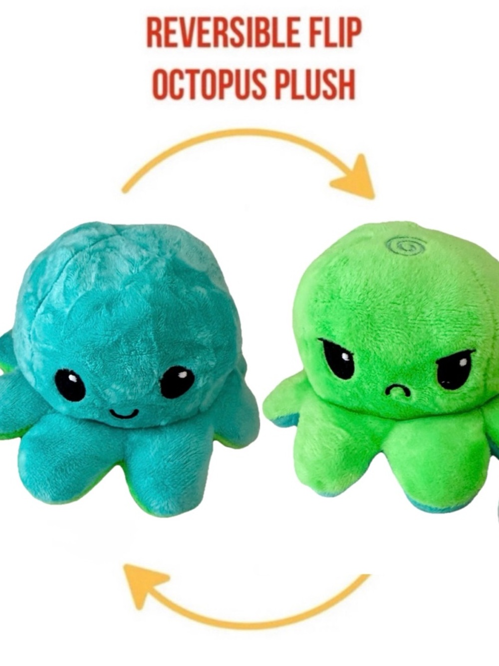 TeeTurtle Reversible Octopus Plushie Green/Teal Mood Toy Mini Plush 6” New